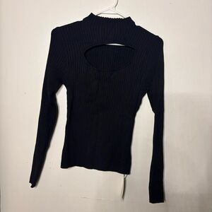 HALARA Black Ribbed Long Sleeve Top with Cutout